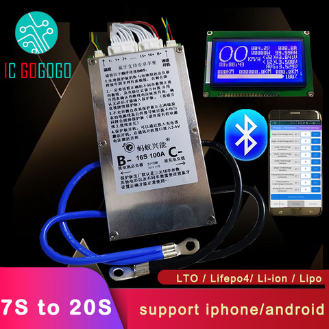 Inteligente S 7S ~ 20S ANT Lifepo4 Li-Ion Lipo LTO Placa de protección de batería BMS 400A 300A 100A 80A Bluetooth APP 10S 13S 14S 16S Balance ► Foto 1/6