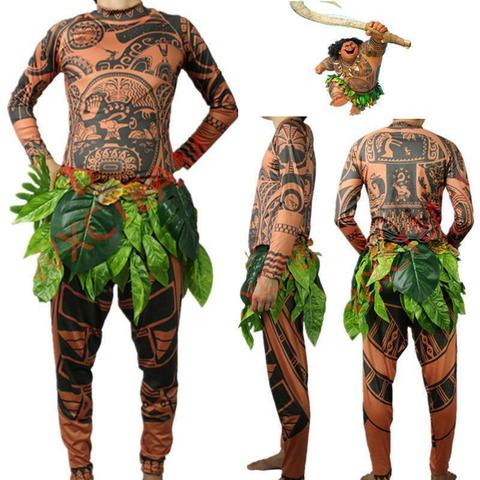 Moana Maui tatuaje T camisa/pantalones de adulto para hombre disfraces Cosplay para mujeres con hojas decoración Blattern Halloween adulto Cosplay ► Foto 1/6