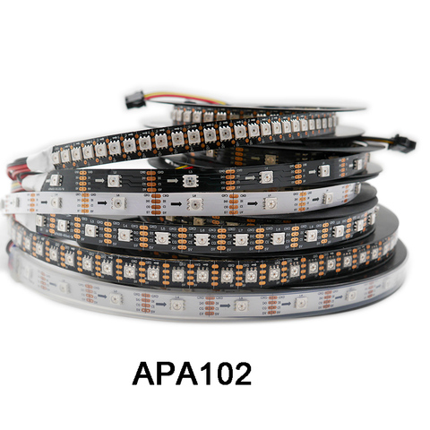 Tira de píxeles led inteligente, de datos y reloj, por separado, DC5V APA102, 1m/3m/5m;30/60/144 led/pixeles/m;IP30/IP65/IP67 ► Foto 1/6