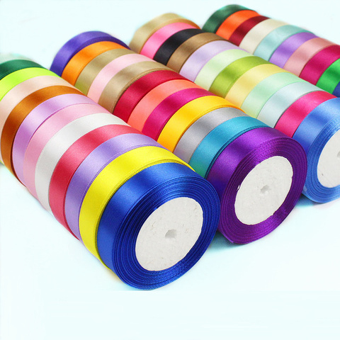 Rollo de cintas de satén de seda para manualidades, 25 yardas, 6mm, 10mm, 15mm, 20mm, 25mm, 40mm, 50mm, lazo hecho a mano, papel de regalo Decoración Para Boda o fiesta ► Foto 1/6