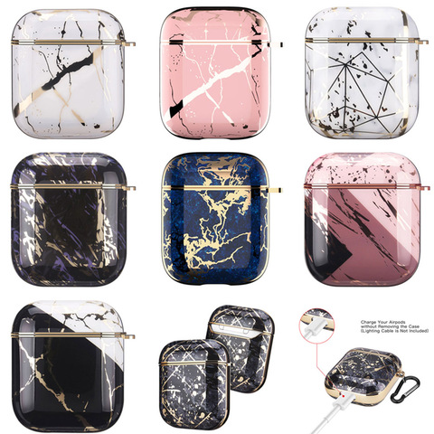 Funda de auriculares para AirPods 2 Pro, cubierta protectora dura y brillante de oro para AirPod 2 1, mármol galvanizado ► Foto 1/6