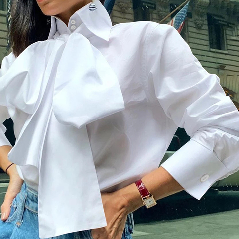 Celmia 2022 de las mujeres de la moda arco corbata elegante camisa de manga larga Blusas blancas solapa Casual camisas de oficina de talla grande Tops Blusas 5XL ► Foto 1/6