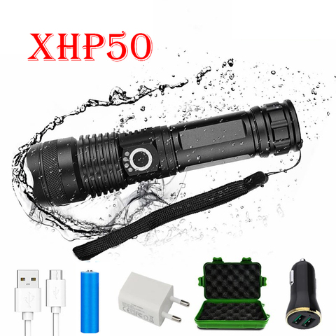 Z20-linterna LED XHP50 potente linterna táctica de alta luminosidad, recargable vía USB, resistente al agua, con zoom, 18650 ► Foto 1/6