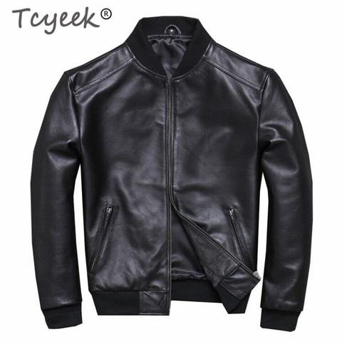 Tcyeek-Chaqueta de piel auténtica para hombre, ropa de calle, abrigo corto de piel de oveja, ajustado, 5xl, abrigos de cuero genuino, U352, 2022 ► Foto 1/6