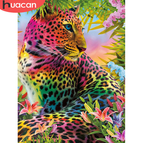 HUACAN-pintura de diamante 5d completa, bordado de diamantes de leopardo cuadrado, cuadro de mosaico de diamantes de imitación, decoración del hogar ► Foto 1/6