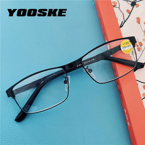 YOOSKE-gafas de lectura de acero inoxidable para hombre, lentes ópticas para leer, de negocios, con luz azul, para presbicia, + 1,0, 1,5, 2,0, 2,5, 3,0 ► Foto 1/6