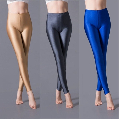 Mallas ajustadas de Fitness para mujer, Leggings brillantes, color caramelo, color sólido, negro, gris, Rojo ► Foto 1/5