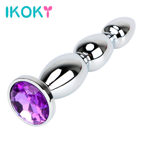 IKOKY-enchufe Anal de tamaño grande, masaje de próstata, cuentas de Metal, conector tope largo, Juguetes sexuales para mujeres, hombres, productos eróticos para adultos ► Foto 1/6