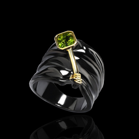 Retro geométrico forma anillo de las mujeres de dos tonos con incrustaciones de topacio anillo, anillo de circón verde joyería de las mujeres exquisito anillo Unisex anillo ► Foto 1/5