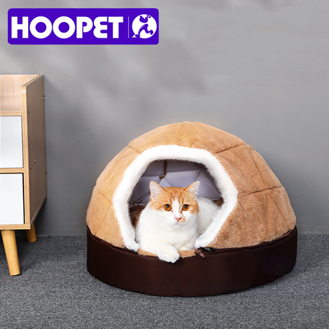 HOOPET-cama de gato cálida para casa, para gato, cachorro, desmontaje, a prueba de viento, mascota, cachorro, nido, escondite, bollo de hamburguesa, para invierno ► Foto 1/6