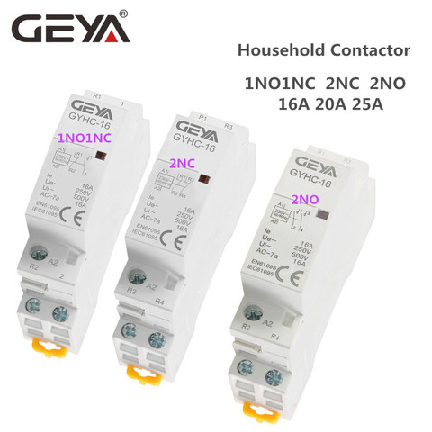 GEYA Din Tipo de carril hogar Contactor Modular 2P 16A 20A 25A 2NC 2NO 1NO1NC 50/60Hz AC automático Contactor ► Foto 1/5