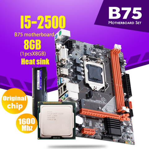 Atermiter-Conjunto de placa base B75, con Intel Core I5 2500, 1x8GB = 8GB, 1600MHz, DDR3, disipador de calor de memoria de escritorio, USB 3,0, SATA3 ► Foto 1/6