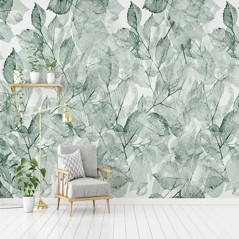 Papel tapiz personalizado De cualquier tamaño, Mural De hojas transparentes verdes modernas para decoración del hogar, sala De estar, dormitorio, Papel De pared ► Foto 1/6