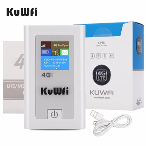 KuWFi desbloqueado 4G Router Wifi 3G 4G Lte inalámbrico Hotspot Mifi Dongle coche Wi-fi Router con Sim ranura para tarjeta 5200 mAh banco de potencia ► Foto 1/6