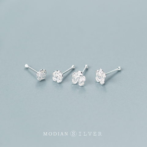 Modian-pendientes de plata de primera ley con forma de rosa para mujer, aretes de plantas pequeños, plata esterlina 925, estilo romántico, S925 ► Foto 1/5