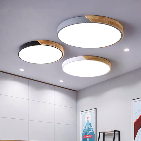 Luces de techo LED modernas para sala de estar, lámpara de techo Led nórdica redonda de madera con mando a distancia, iluminación de colores Macaron regulable para dormitorio ► Foto 1/6