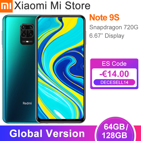 Versión Global Xiaomi Redmi Nota 9S 4GB 64GB/ 6GB 128GB Smartphone Snapdragon 720G 48MP Cámara 6,67 