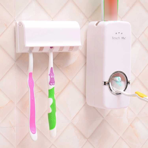 Accesorios de baño, juego de utensilios para el baño, soporte dispensador de pasta dental automático, soporte de montaje en pared para cepillo de dientes ► Foto 1/6