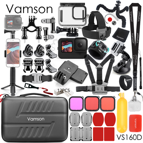 Vamson-Kit de accesorios para GoPro Hero 9, funda carcasa resistente al agua para Go Pro Hero 9, monópode de montaje, negro, VS160 ► Foto 1/6