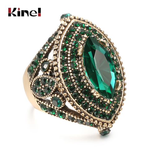 Kinel de lujo anillo para las mujeres aspecto Vintage AAA verde de cristal de la joyería de Boho de Color oro encanto étnico anillo de boda ► Foto 1/6