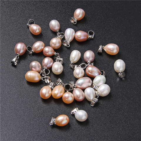 10 unids/lote 8*9mm agua dulce perla colgante para las mujeres blanco Natural Oval colgantes de perlas para la fabricación de joyas pulsera collar ► Foto 1/6