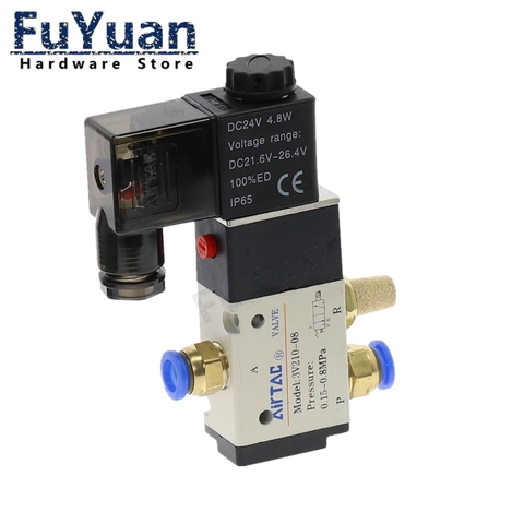 Accesorios Neumáticos 3 vías 2 posiciones aire direccional válvula solenoide de Control 3V210-08 DC12V DC24V AC110V AC220V silenciador ► Foto 1/6