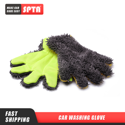 SPTA-guantes de lavado para coche, cepillo de limpieza de doble cara, suave, multifunción, 5 dedos, guantes para limpieza de coche, color Coral ► Foto 1/6