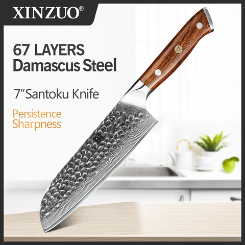 XINZUO-cuchillo Santoku de 7 pulgadas, acero japonés Damasco VG10, cuchillos de Chef de cocina, herramientas de cocina de acero inoxidable ► Foto 1/6