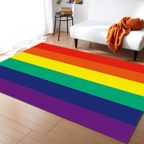 Alfombra de rayas coloridas con bandera de arcoíris para sala de estar, dormitorio, sala de juegos, estera de juego con estampado 3D, Alfombra grande para el hogar ► Foto 1/6