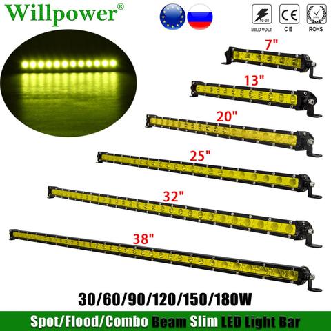 Barra de luz LED de obra, accesorio delgado de una sola fila, 7, 13, 20, 25 y 38 pulgadas, para coche SUV, ATV, UTV, 4X4, 4WD, todoterreno, 30/60/90/120/150/180W, luz amarilla ► Foto 1/6