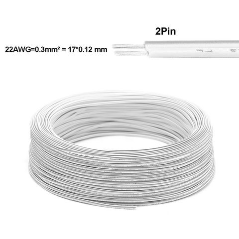 Blanco cables eléctricos alambre de cobre estañado aislados 2pin AWG 22 PVC extensión Cable para tira LED para los altavoces de Audio de 5050 de 2835 de ► Foto 1/6