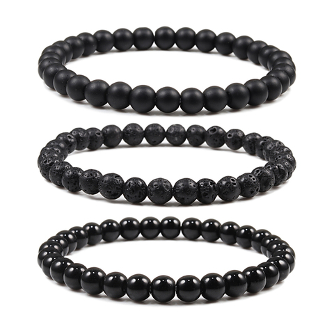 Elástico, pulsera de piedra Natural 6mm Charm Men Black Lava Blue Beads Strand pulseras para mujeres Yoga Meditation Jewelry pulseira ► Foto 1/6