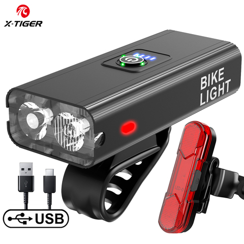 X-TIGER-Luz LED para bicicleta, impermeable, faro frontal, ultraligera, se carga mediante puerto USB, 1200 lúmenes, MTB ► Foto 1/6