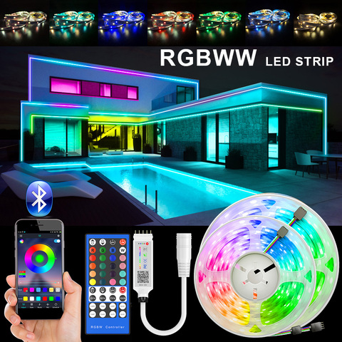 Tira de LED RGBWW SMD 5050 luz 10M 5M LED luces a prueba de agua DC12V RGB Led cinta de cinta Flexible aplicación de teléfono de Control de + adaptador ► Foto 1/6