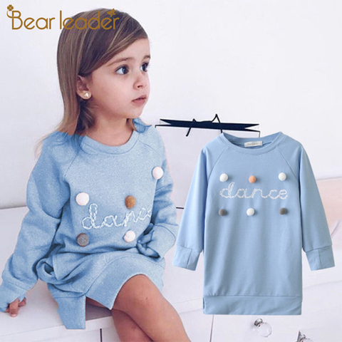 Oso líder de Primavera de dibujos animados de invierno Bordado de letras chica sudadera moda Sudadera con capucha Jersey vestido Moletom femenina 2-6years ► Foto 1/6