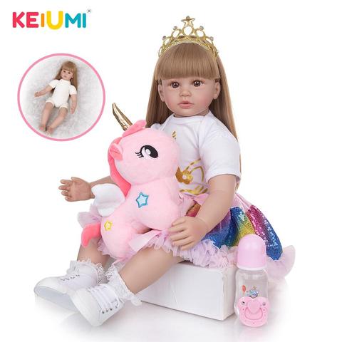 KEIUMI-muñecas rectas de bebé Reborn de cabello dorado, 60 CM, de silicona suave, para recién nacidos, juguetes para niños, regalo de cumpleaños y Navidad ► Foto 1/6