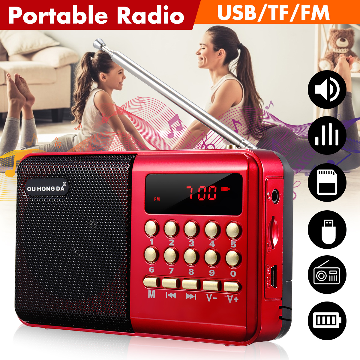 5V DC 3W Mini portátil de bolsillo de LCD Digital altavoz de Radio FM USB TF AUX MP3 jugador para ancianos de alta calidad Radyo nuevo ► Foto 1/6