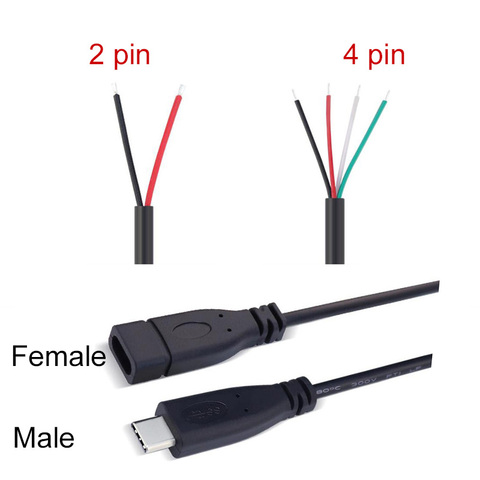 2pin 4pin Cable USB 2,0 tipo C hembra de extensión de enchufe tipo de soldadura USB-C bricolaje reparar Cable conector de cargador para Huawei Xiaomi ► Foto 1/6