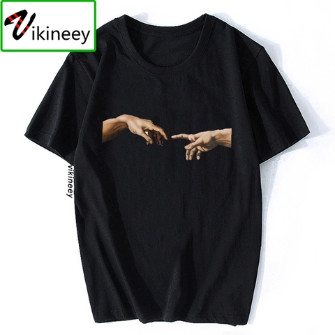 Camiseta con estampado de manos de Michelangelo para hombre y mujer, camiseta estética Vintage Ulzzang, Camisetas de estética Grunge, Unisex, Harajuku ► Foto 1/6