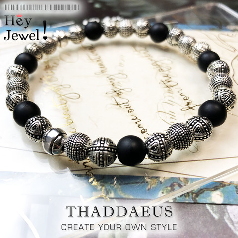 Pulsera de plata de ley 925 con cuentas cruzadas y obsidiana para hombre, brazalete masculino con diseño de corazón, estilo europeo ► Foto 1/6