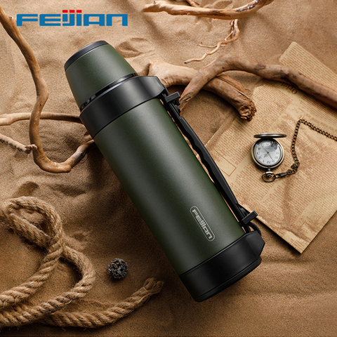 FEIJIAN, termo de viaje de estilo militar, termos portátiles, termos, taza térmica de acero inoxidable, vaso de 1200ML/1500ML de gran capacidad ► Foto 1/6