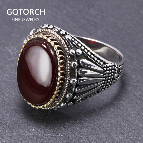 Plata de Ley 925 auténtica anillos para hombre con ojo de tigre piedras naturales anillos Vintage grande en Fijne Sieraden joyería de Turquía turca ► Foto 1/6