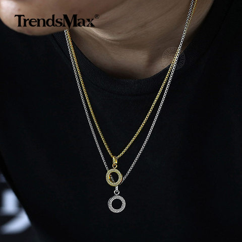 Trendsmax-collar con colgante para hombre y niño, Color dorado y plateado, caja redonda, cadena de acero inoxidable, joyería Original, TNS001 ► Foto 1/6