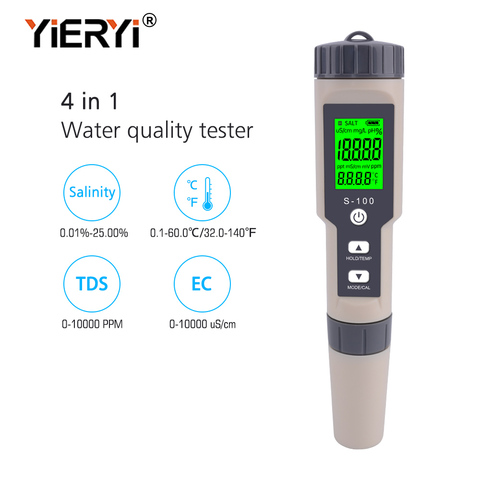 Yieryi-Medidor de salinidad 4 en 1, medidor de sal/EC/TDS/temperatura, S-100, salinidad, impermeable, medidor de sal, herramienta de medida de calidad del agua ► Foto 1/6