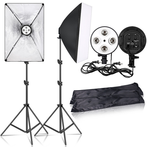 SH fotografía Kit de iluminación Softbox de luz de estudio fotográfico caja de Kit de disparo continuo de la lámpara de la luz de caja con E27 Base Accesorios ► Foto 1/6