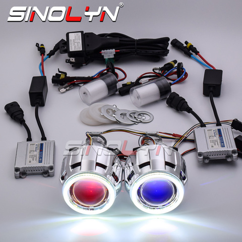 Sinolyn-Kit completo de lentes para faros delanteros de coche, Kit completo de luces de coche, proyector HID bi-xenón H4 H7, con ojos de Ángel Diablo, accesorios de sintonización ► Foto 1/6