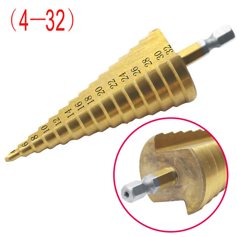 Broca escalonada recubierta de Titanio HSS de 4-32mm, herramientas eléctricas de perforación, cortador de agujeros para madera de acero de alta velocidad, 1 ud ► Foto 1/3