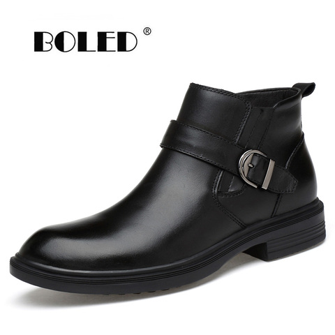 Botas de piel de talla grande para hombre, cálidas botas de nieve hechas a mano, para Otoño e Invierno ► Foto 1/6