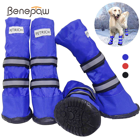 Benepaw-botas impermeables para perros medianos y grandes, calzado reflectante, ajustable, antideslizante, suela de goma para nieve, para invierno ► Foto 1/6