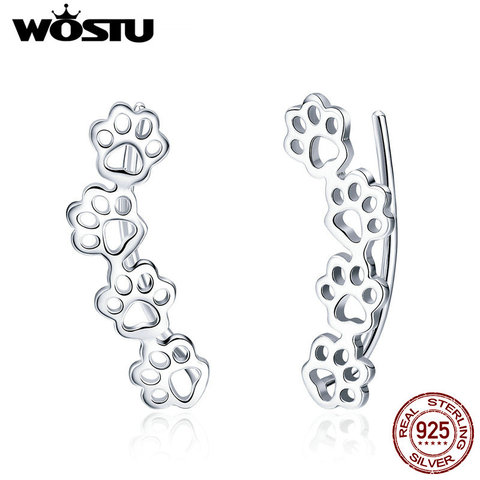 WOSTU-pendientes de tuerca de Plata de Ley 925 con estampado de pata de Paw para mujer, pendiente de plata Original, regalo de joyería CQE430 ► Foto 1/6